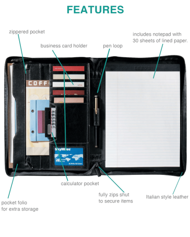 Renaissance Leather Zippered Padfolio