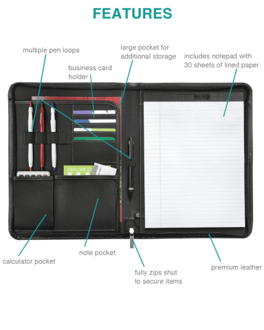 Metropolitan Leather Zippered Padfolio