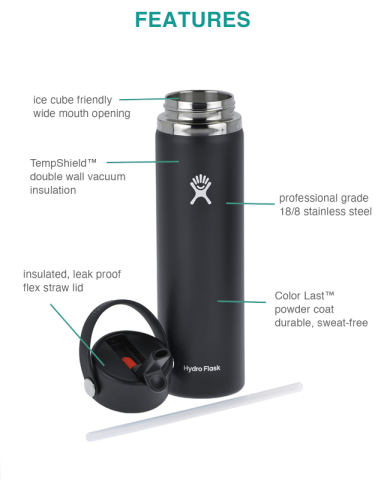 24 oz. Wide Mouth Bottle with Flex Straw Cap by Hydro Flask®