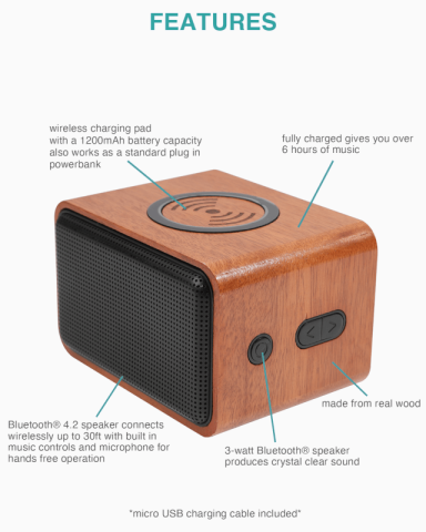 Wood Bluetooth® Speaker with Wireless Charging Pad