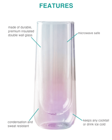 7.5 oz. Double Wall Glass Insulated Iridescent Stemless Flute by Asobu®