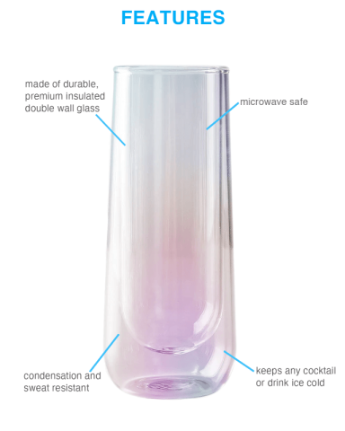 7.5 oz. Double Wall Glass Insulated Iridescent Stemless Flute by Asobu®