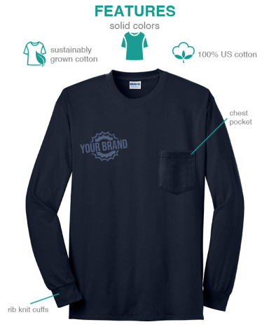 Ultra Cotton® 100% US Cotton Long Sleeve T-Shirt with Pocket by Gildan®