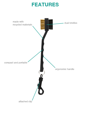 Recycled Golf Brush with Dual Bristles and Clip Attachment ﻿﻿﻿