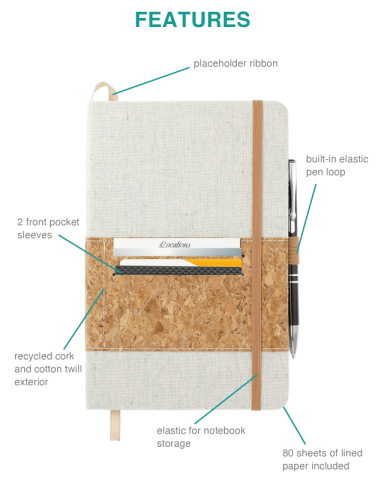 5.5 x 8.5 inch Recycled Cotton and Cork Bound Notebook
