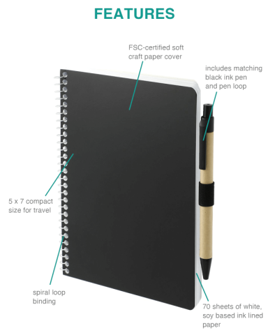 5 x 7 inch FSC® Mix Spiral Notebook with Pen