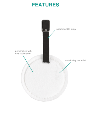 Hayes Recycled Dye-Sublimated Felt Round Luggage Tag